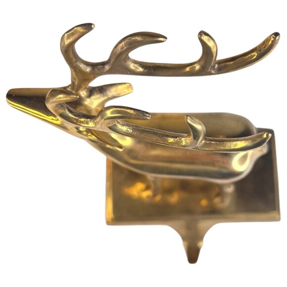 Pottery Barn Solid Brass Reindeer Stocking Holder Hook Christmas Hanger Mantle - Picture 10 of 11